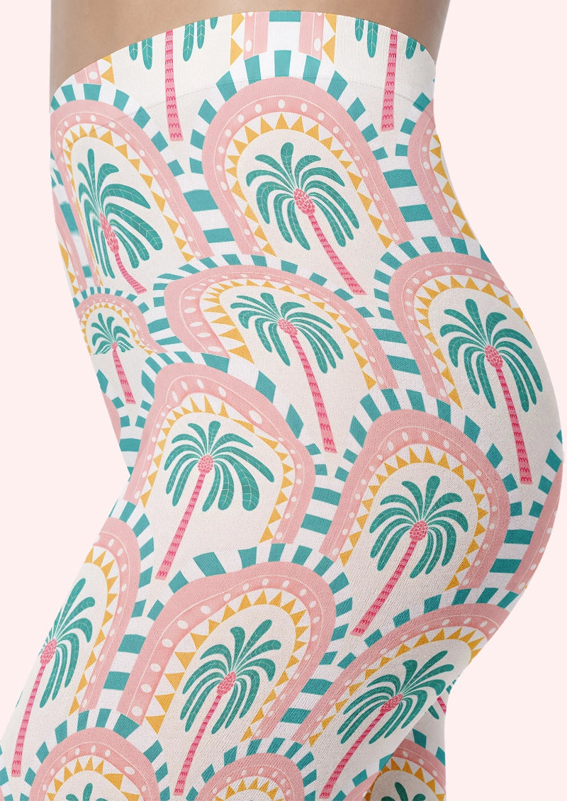 Palm Arch Resort Print Footless Tights Hosiery Leggings