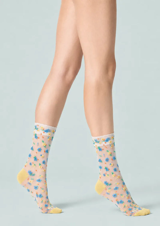 Sheer Meadow Floral Crew Socks