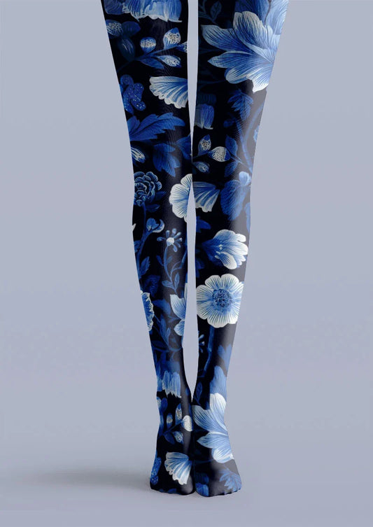Blue Floral Tights Hosiery Pantyhose