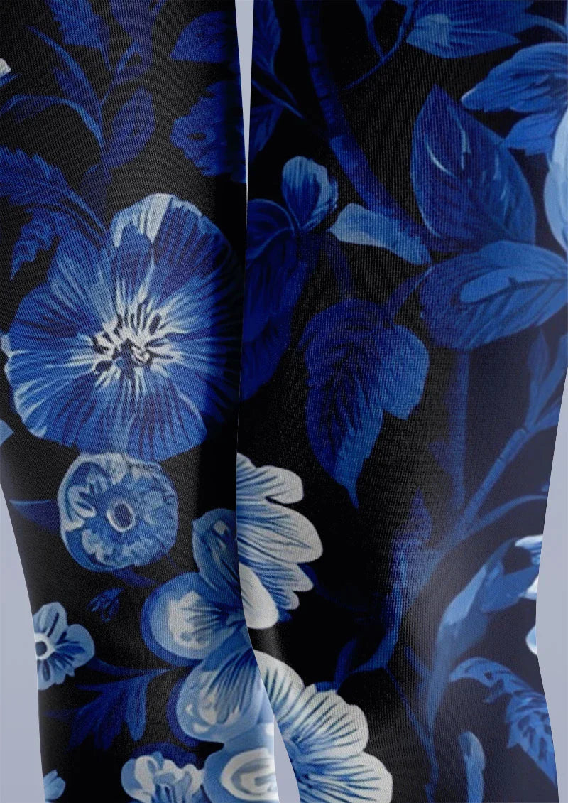Blue Floral Tights Hosiery Pantyhose
