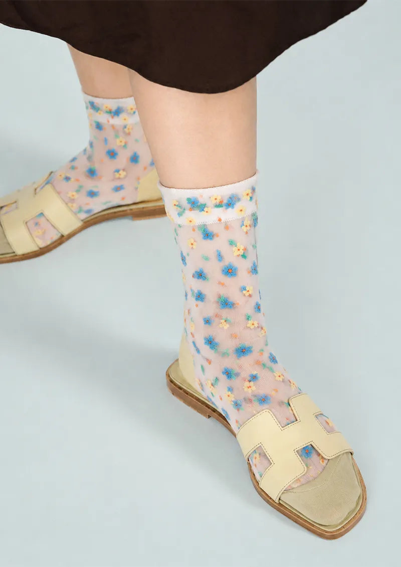 Sheer Meadow Floral Crew Socks