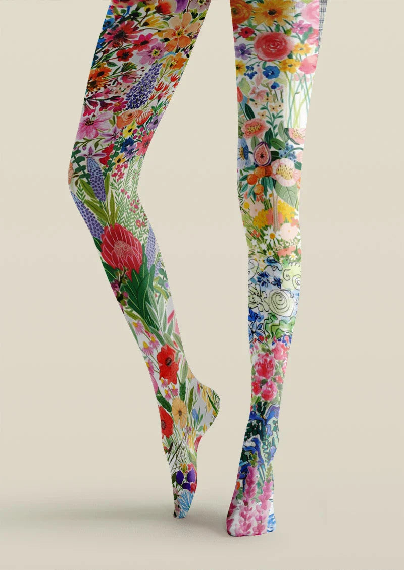 Colorful Abstract Garden Tights Hosiery Pantyhose