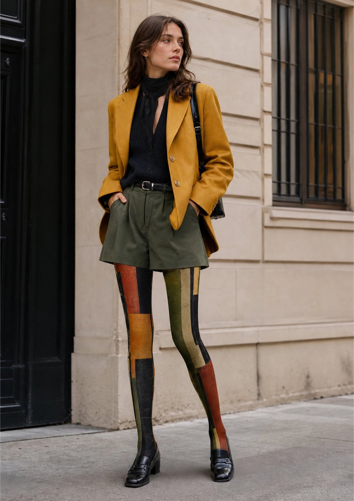 Multicolor Retro Geometric Tights