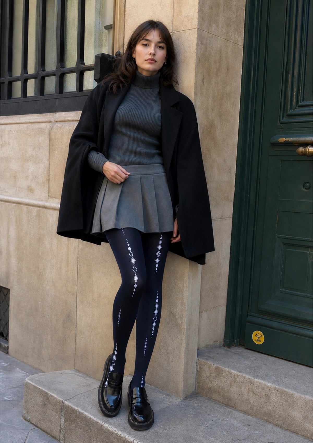 Blue Diamond-Shaped Square Tights