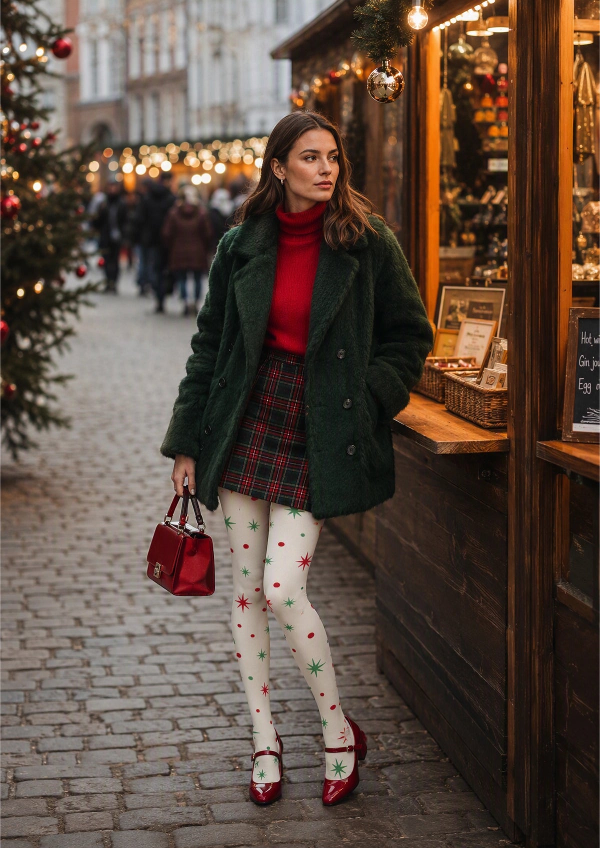 Christmas Stars And Polka Dots Tights