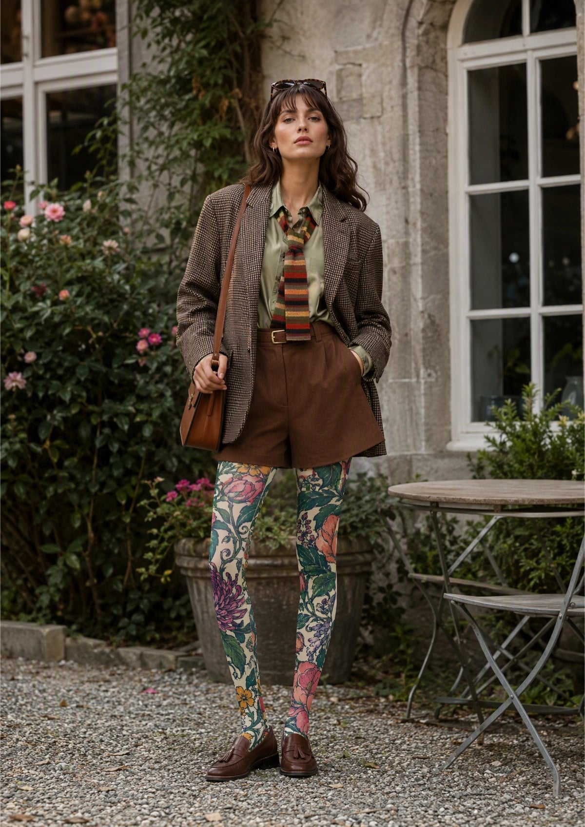 Multi-Colored Hand-Painted Flowers Tights