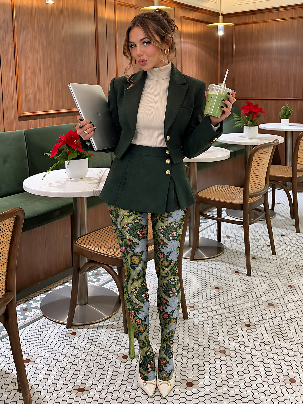 Black Floral Vine Tights