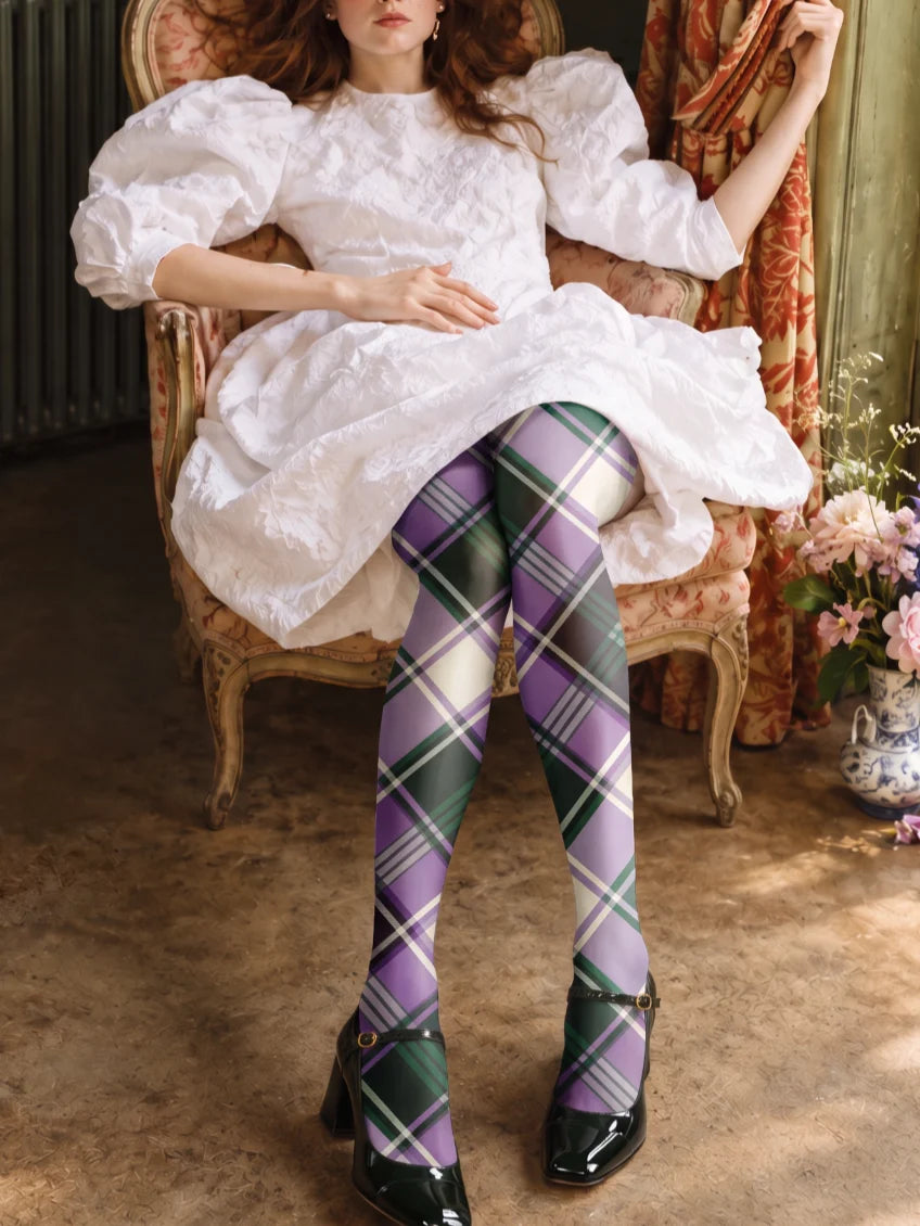 Purple Green Plaid Tights