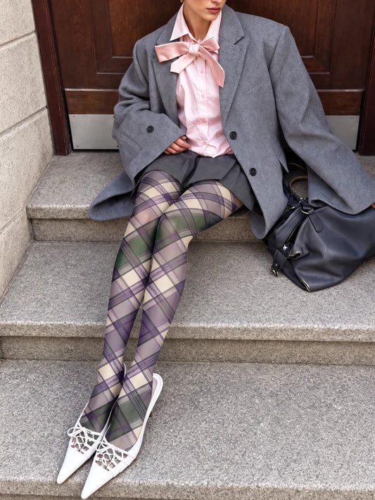 Purple Green Plaid Tights