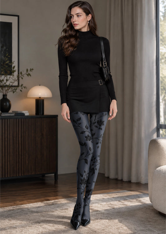 BLue Minimalist Florals Tights