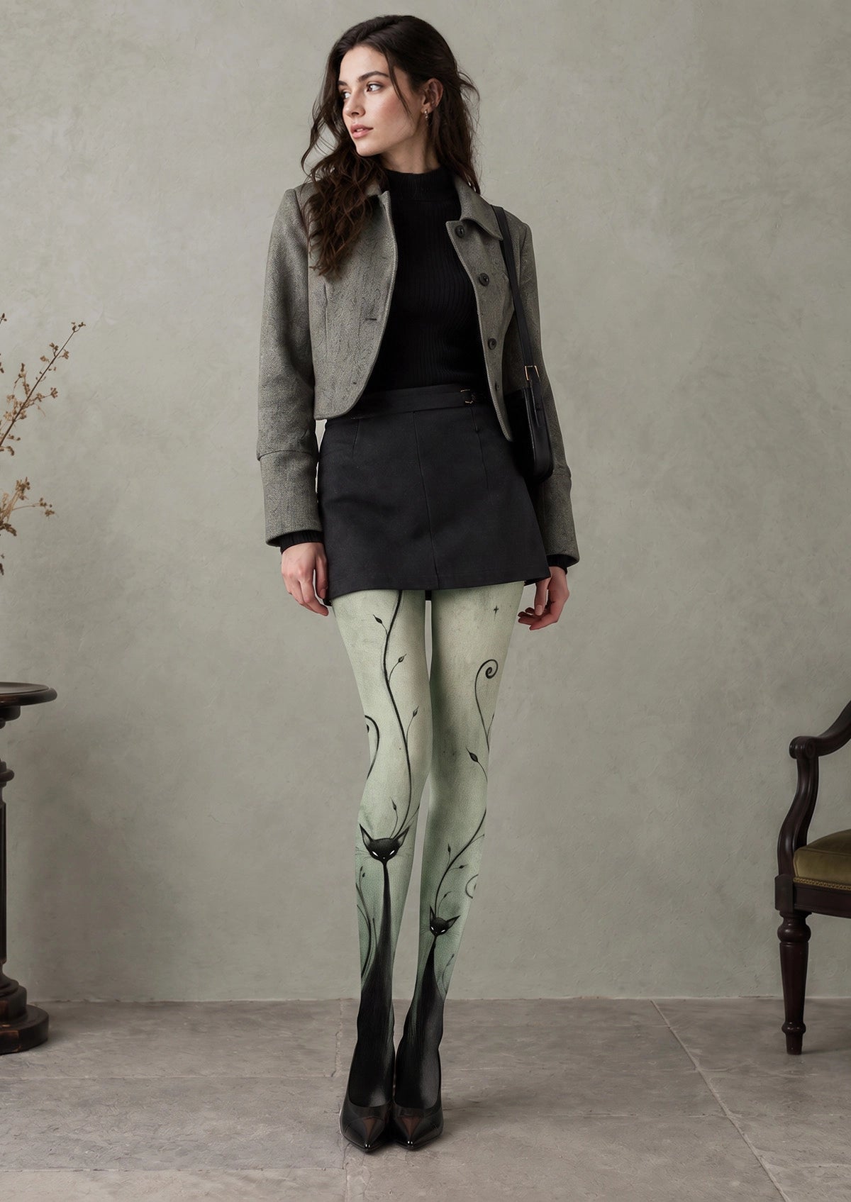 Green Cat Art Tights