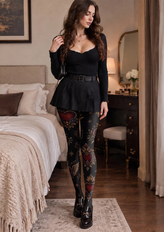 Black Heart Badge Tights