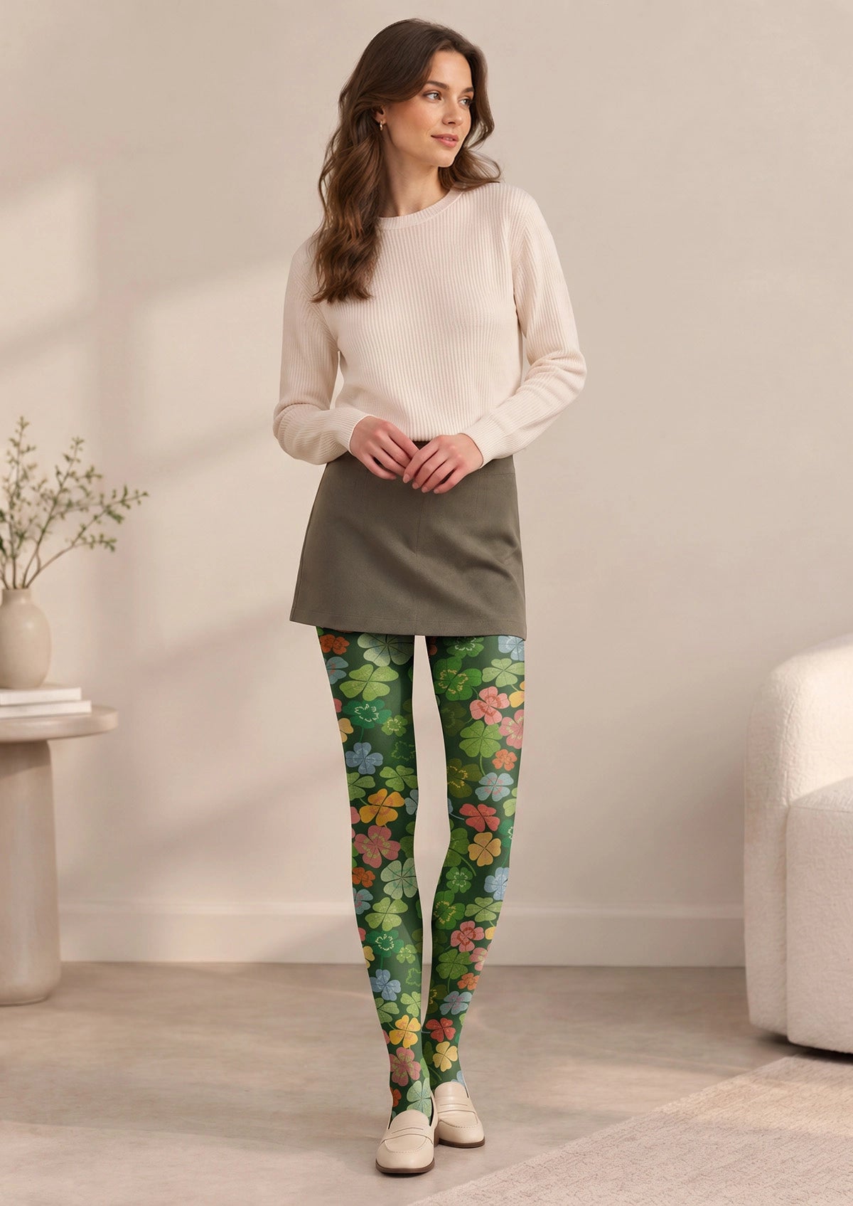 Multicolor Lucky Four-Leaf Clover Tights