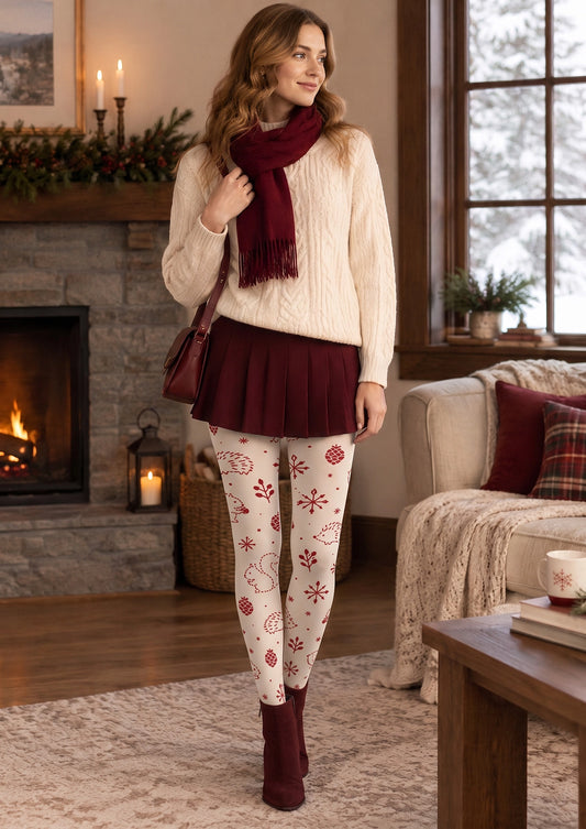 Red Snowy Woodland Friends Tights
