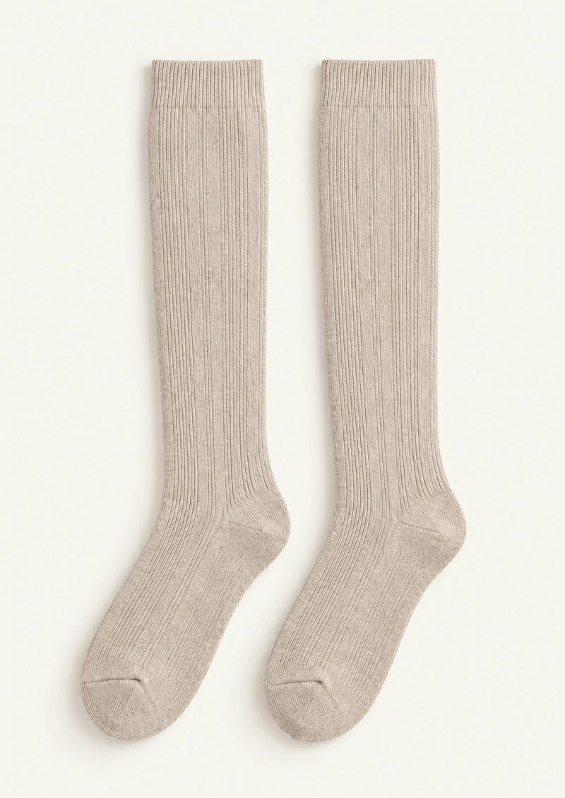 Solid Ribbed Knee-High Socks