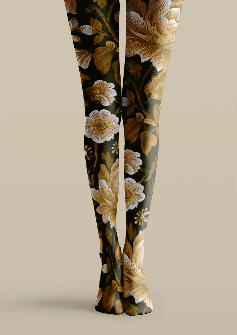 Brown Floral Tights Hosiery Pantyhose