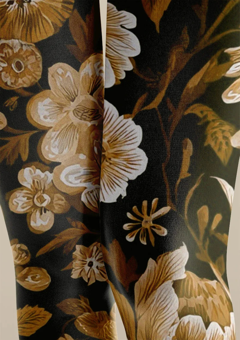 Brown Floral Tights Hosiery Pantyhose