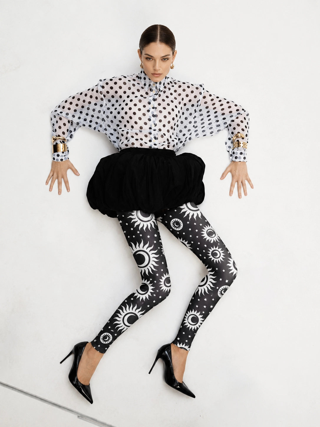 Celestial Sun Moon Print Footless Tights Hosiery Leggings