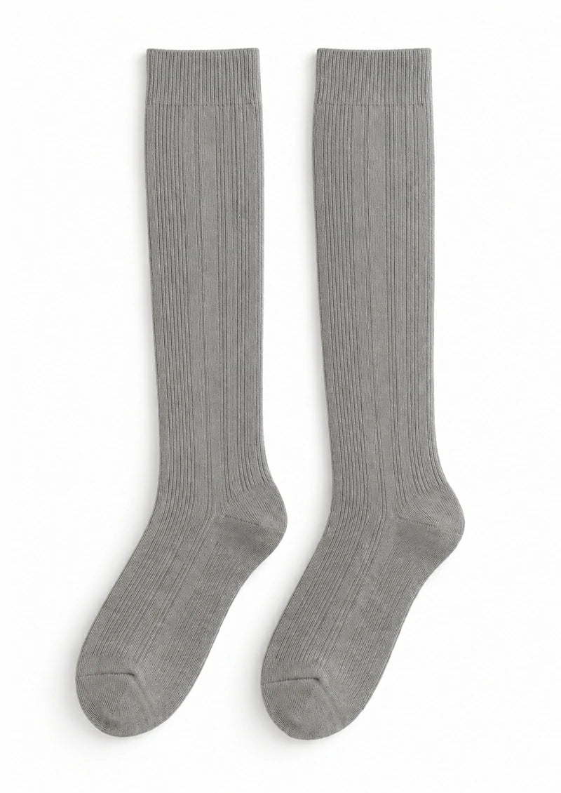 Solid Ribbed Knee-High Socks