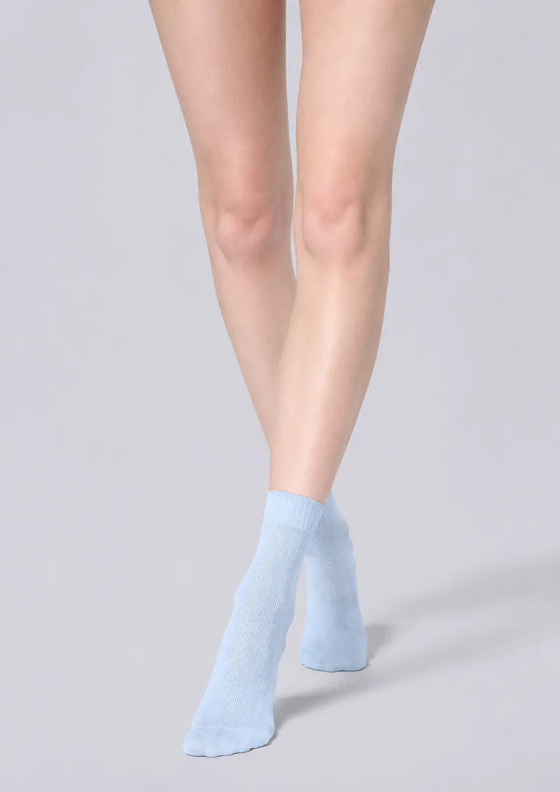 Hazy Blue Ribbed Crew Socks