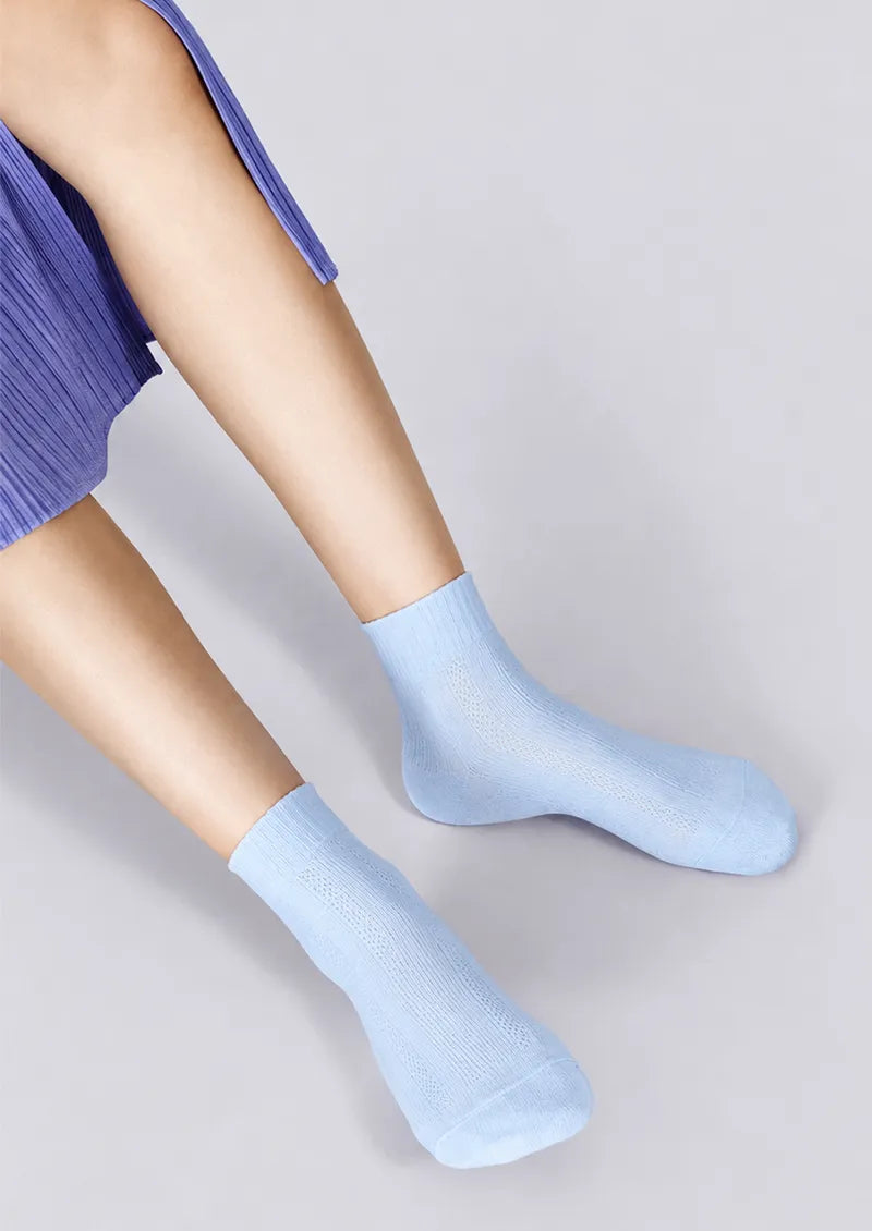 Hazy Blue Ribbed Crew Socks