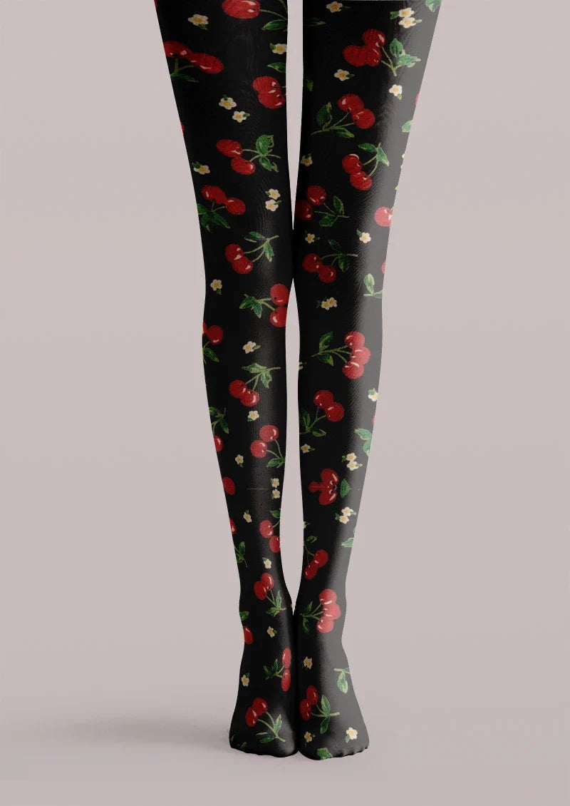 Black Red Rose Tights Hosiery Pantyhose