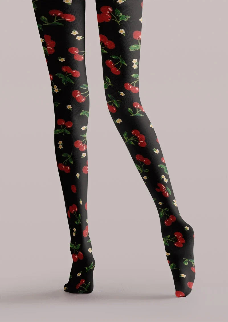 Black Red Rose Tights Hosiery Pantyhose