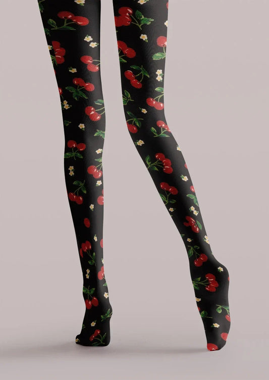 Black Red Rose Tights Hosiery Pantyhose
