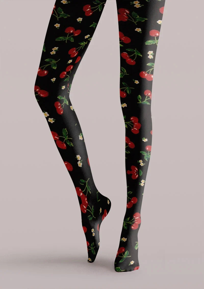 Black Red Rose Tights Hosiery Pantyhose