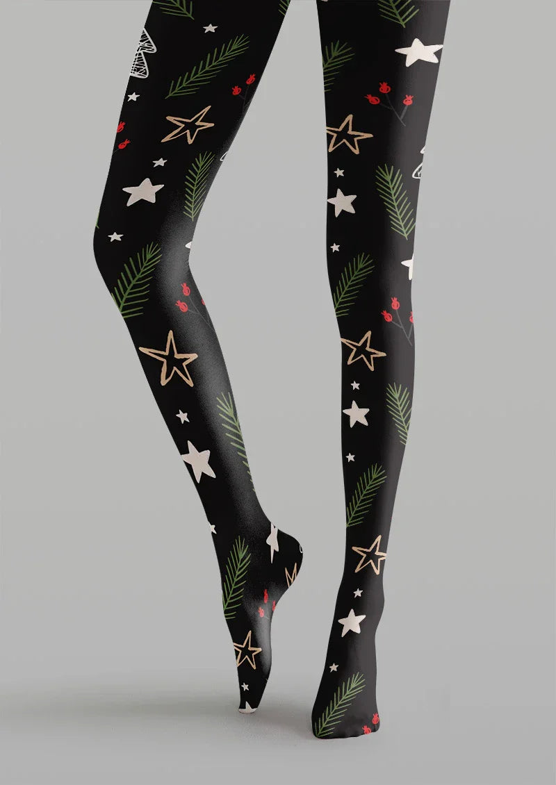 Christmas Star Tree Graphic Tights Hosiery Pantyhose