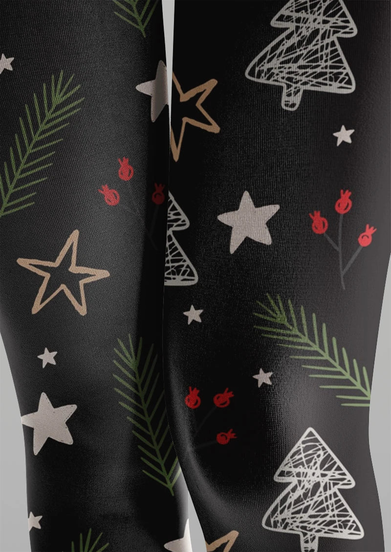 Christmas Star Tree Graphic Tights Hosiery Pantyhose
