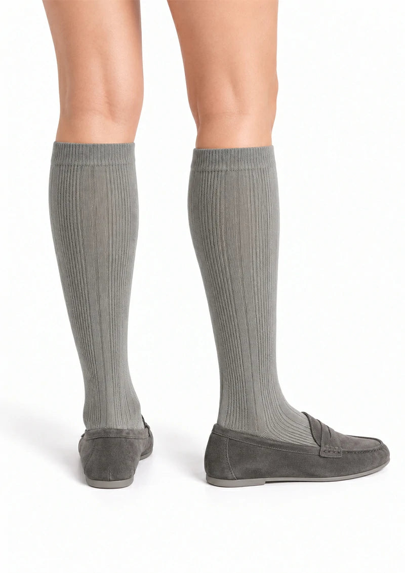 Solid Ribbed Knee-High Socks
