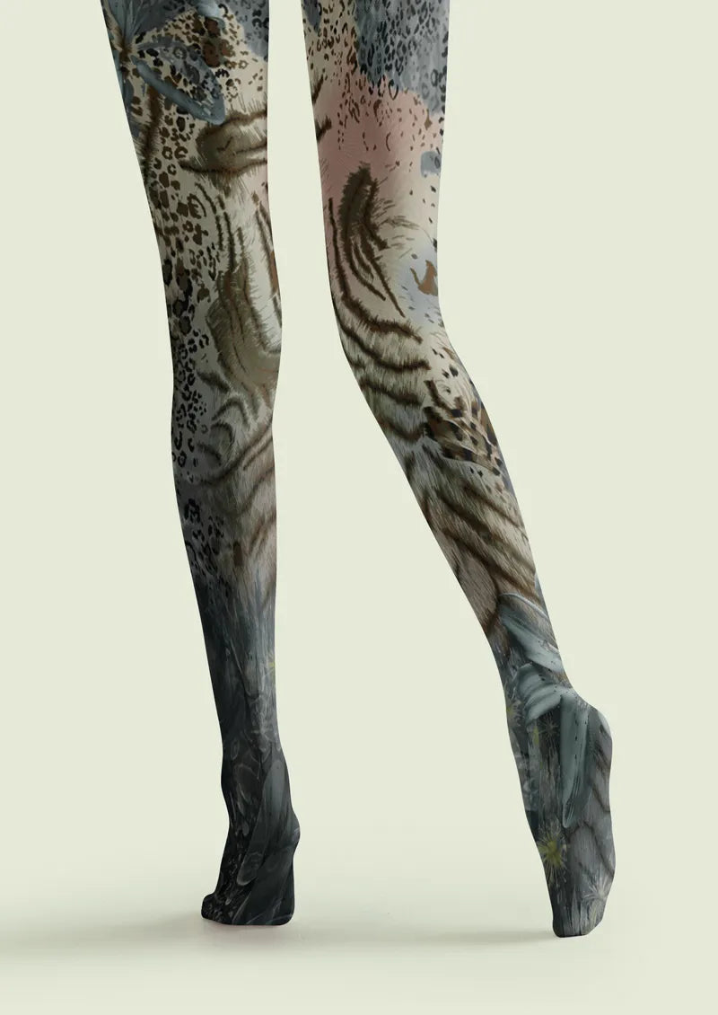 Gray Tiger Leopard Print Tights