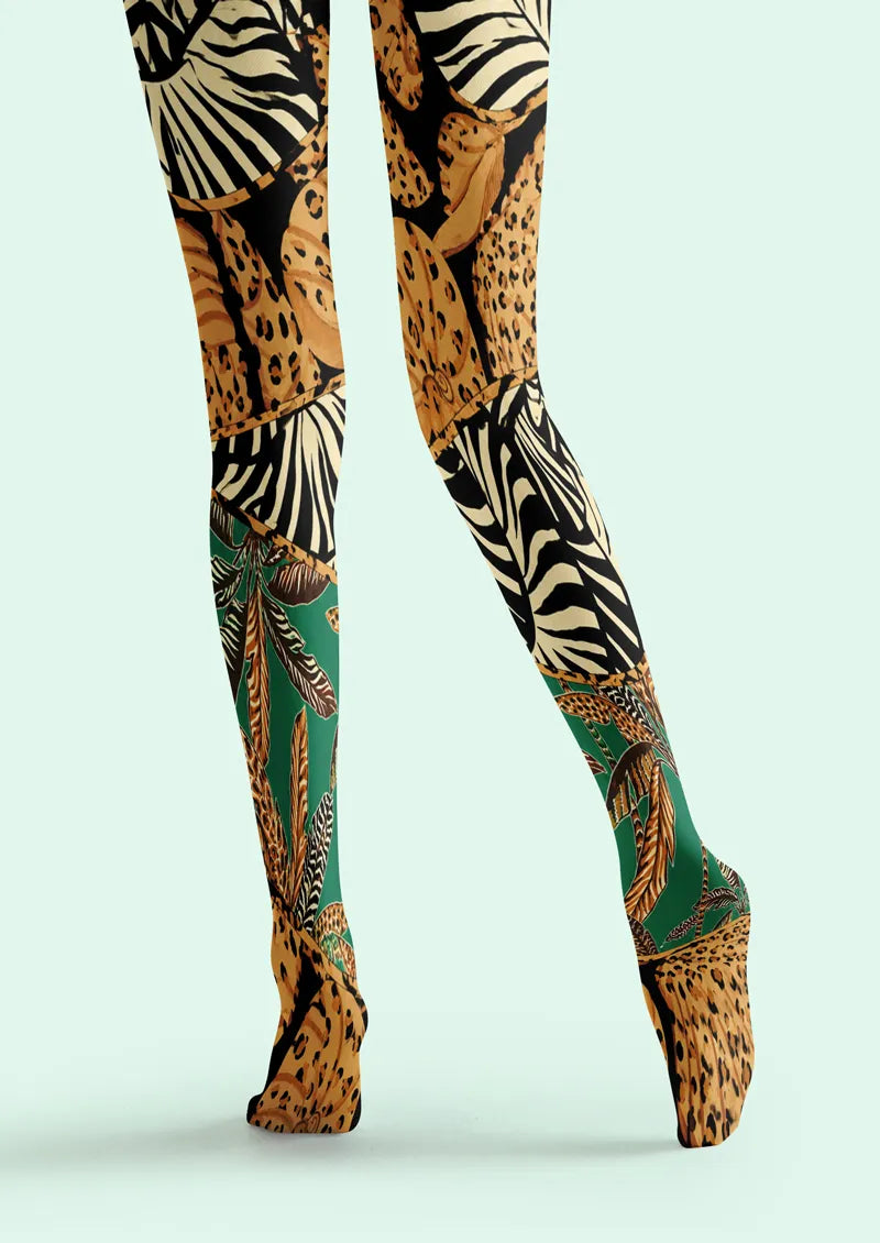 Leopard Zebra Baroque Patchwork Tights Hosiery Pantyhose