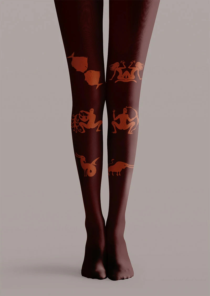 Burgundy Zodiac Animal Graphic Tights Hosiery Pantyhose