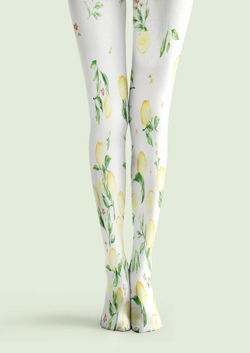 Fresh Lemon Botanical Vine Print Tights Hosiery Pantyhose