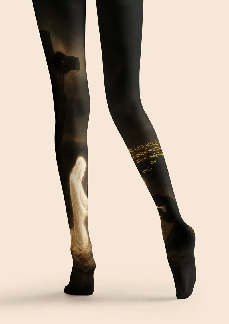 Christian Cross and Jesus Message Art Print Tights Hosiery Pantyhose