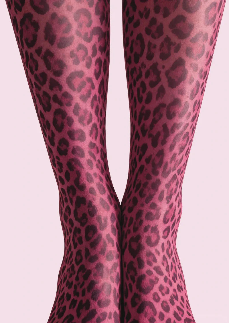 Crimson Panther Leopard Print Tights Hosiery Pantyhose