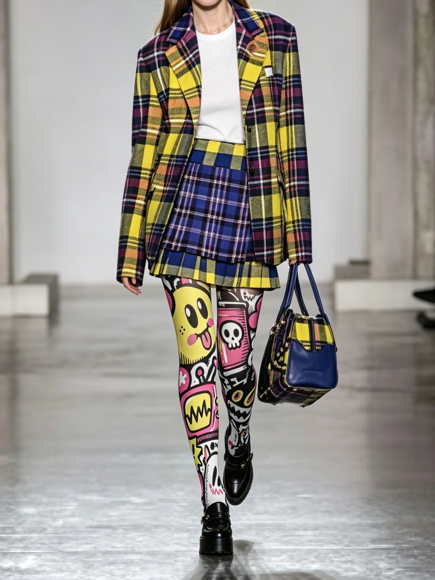 Y2K Cartoon Emoji & Skull Graphic Tights Hosiery Pantyhose