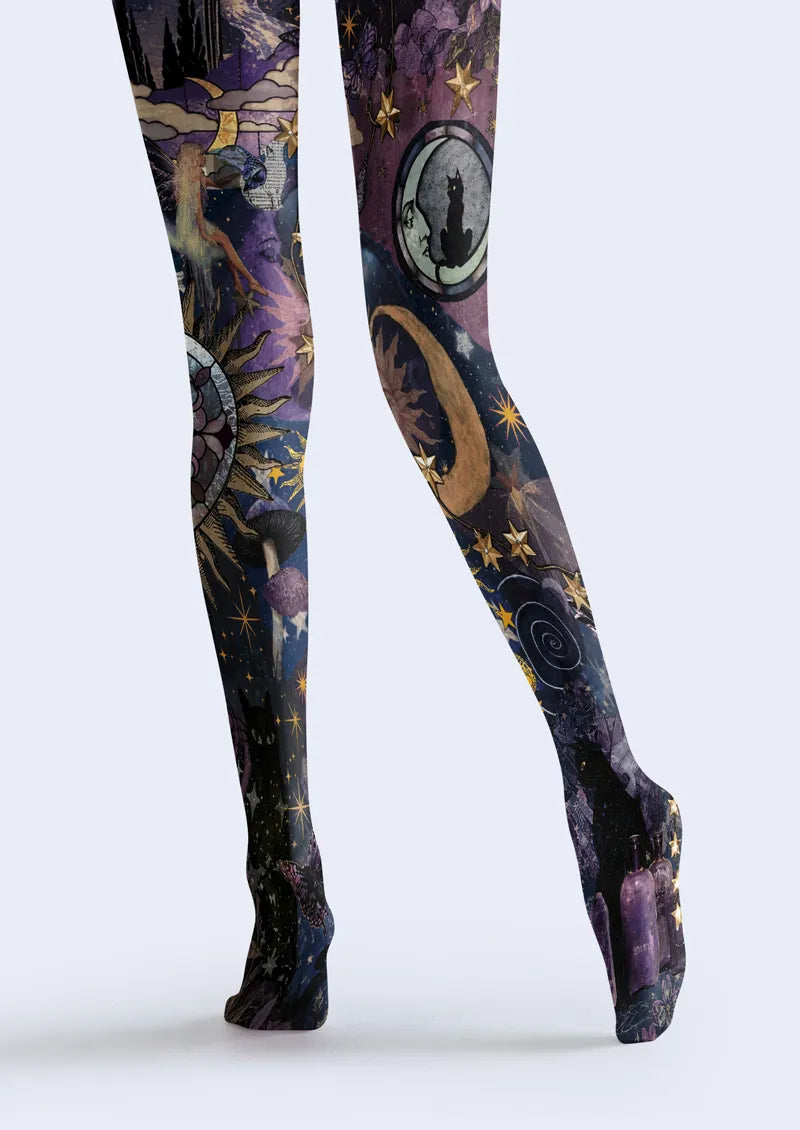 Purple Celestial Collage Tights