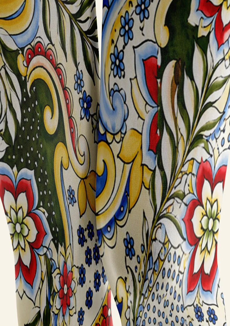 Colorful Paisley Floral Tile Print Tights Hosiery Pantyhose