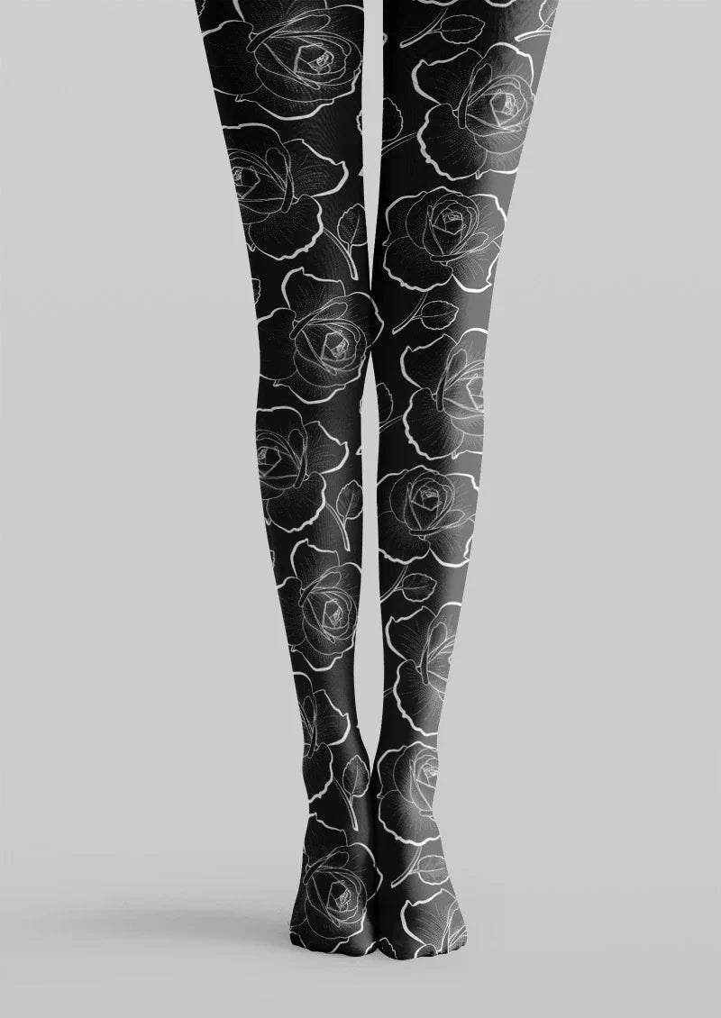 Floral Rose Print Tights Hosiery Pantyhose