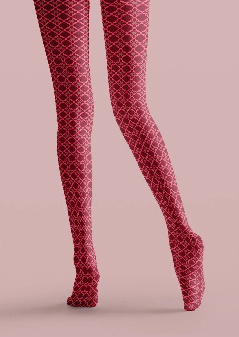 Crimson Quatrefoil Pattern Tights Hosiery Pantyhose