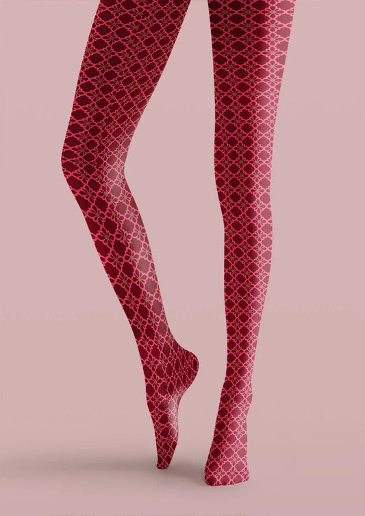 Crimson Quatrefoil Pattern Tights Hosiery Pantyhose
