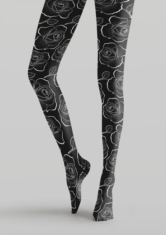 Floral Rose Print Tights Hosiery Pantyhose