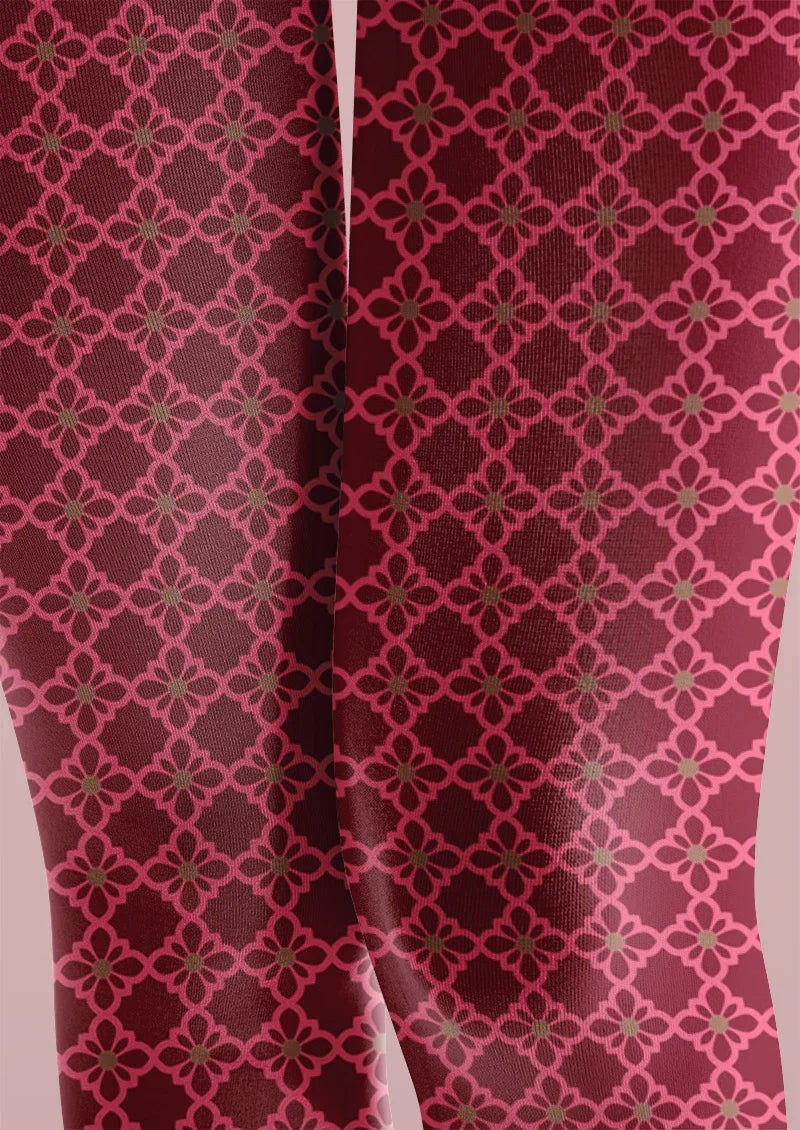 Crimson Quatrefoil Pattern Tights Hosiery Pantyhose