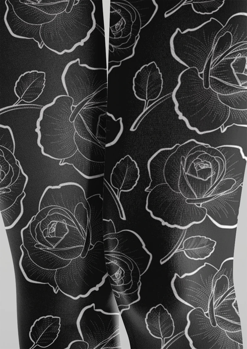 Floral Rose Print Tights Hosiery Pantyhose