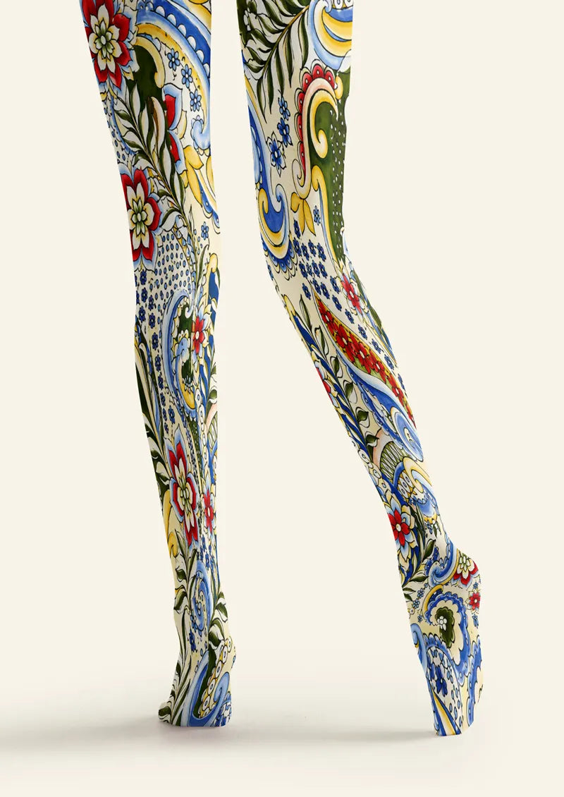 Colorful Paisley Floral Tile Print Tights Hosiery Pantyhose
