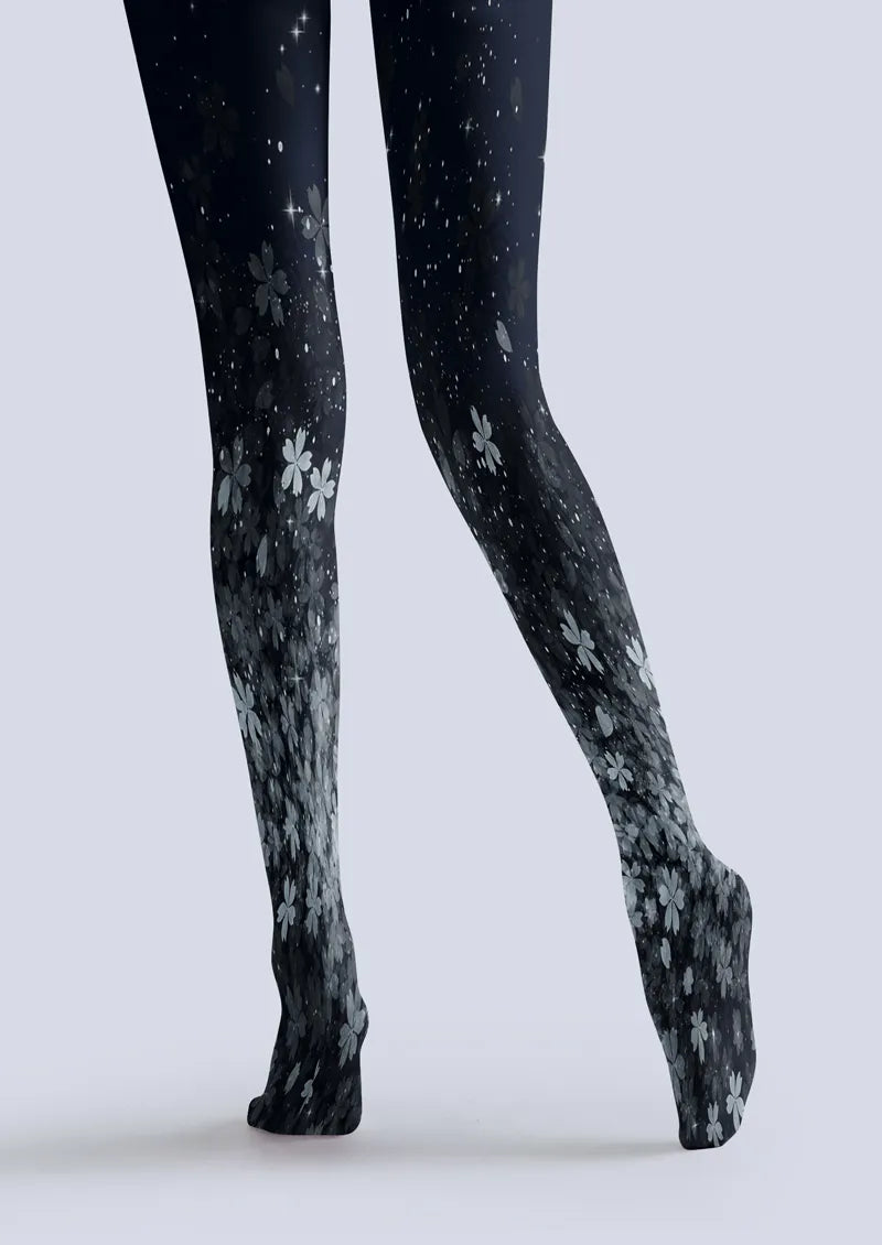 Navy Gray Floral Tights