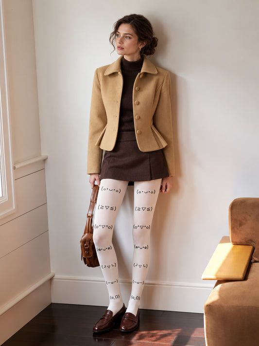 White Emoticon Tights